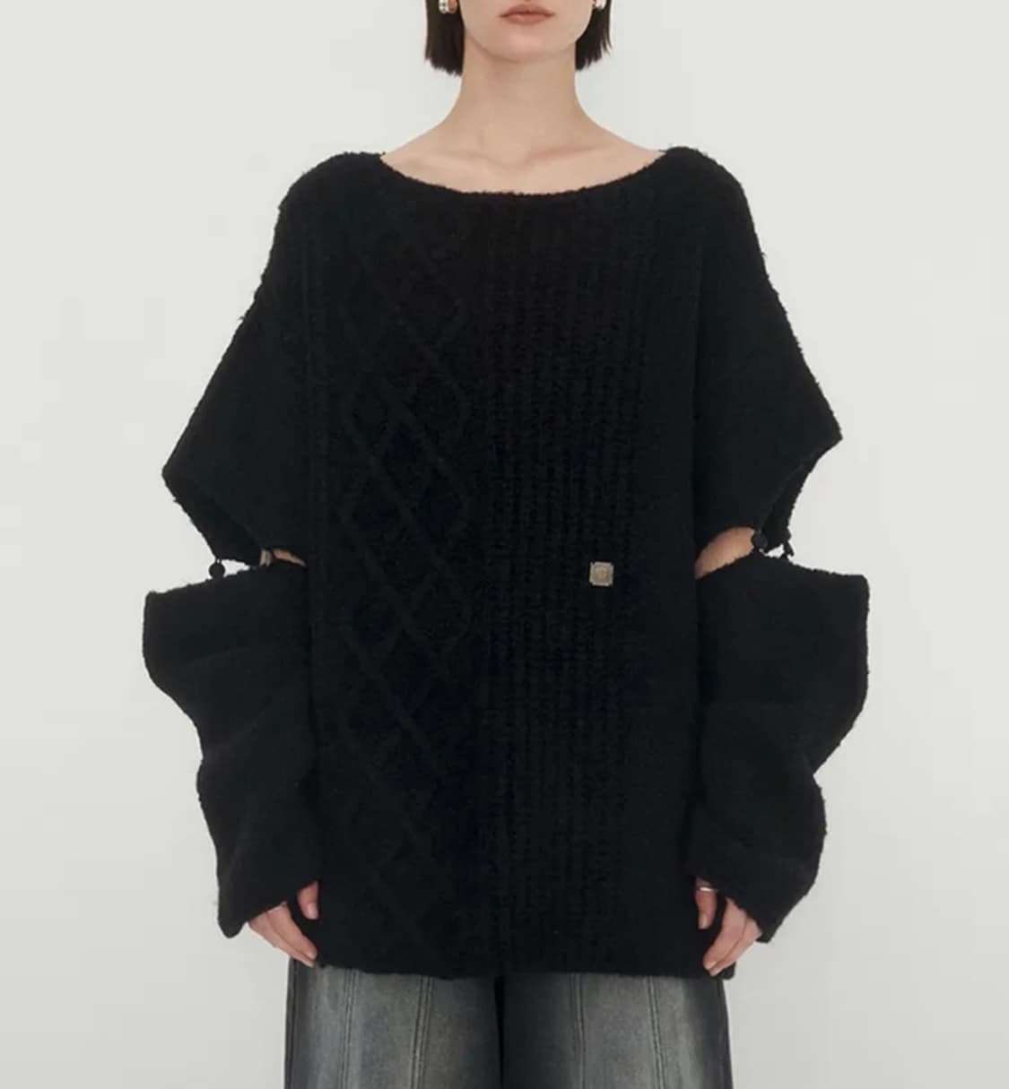 트리밍버드 sleeve slit boat neck knit 니트 그레이 상품이미지4