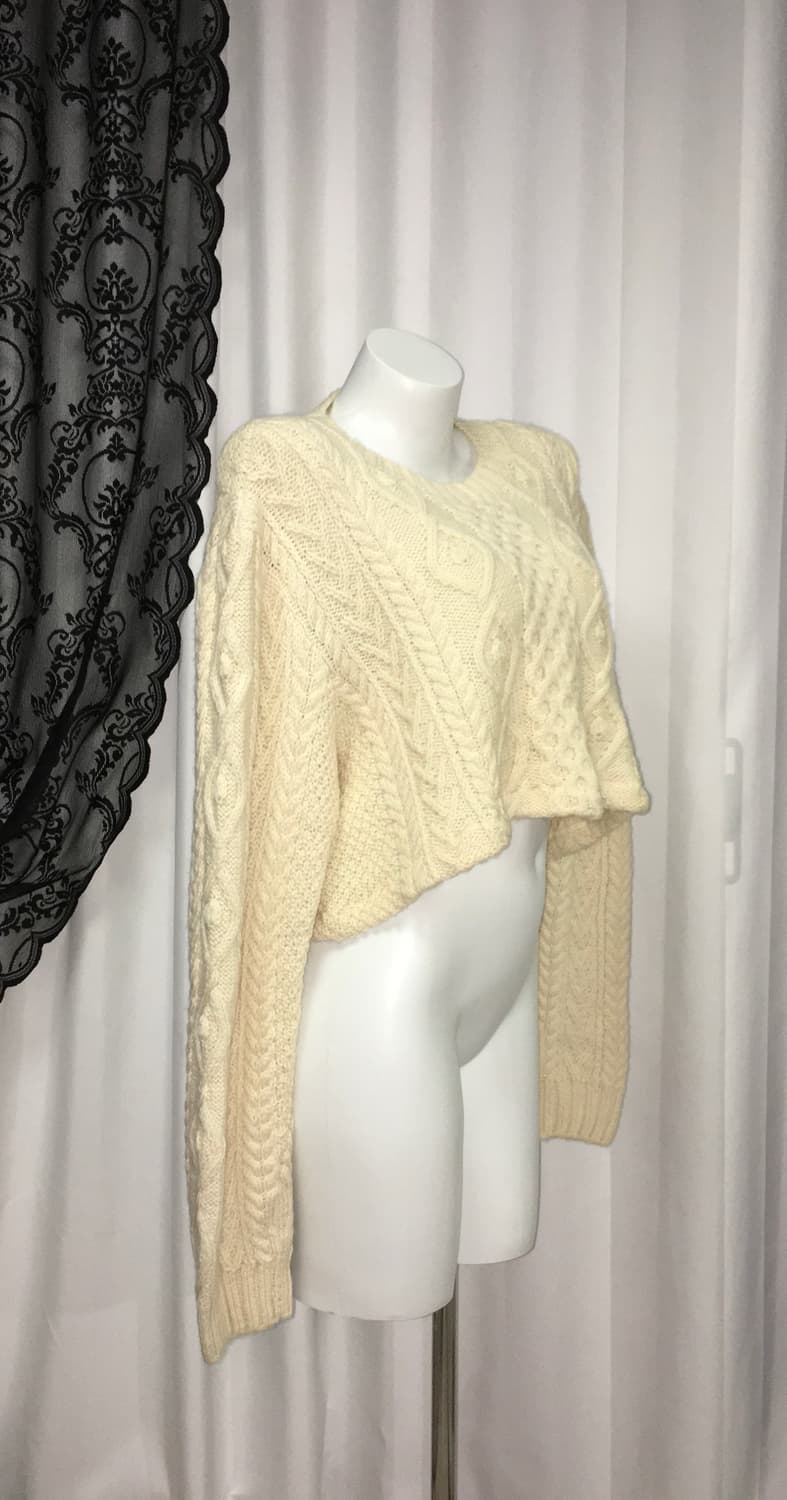 Vintage 나나 하치 커스텀 크롭 꽈배기 자수 니트 아이보리 상품이미지6