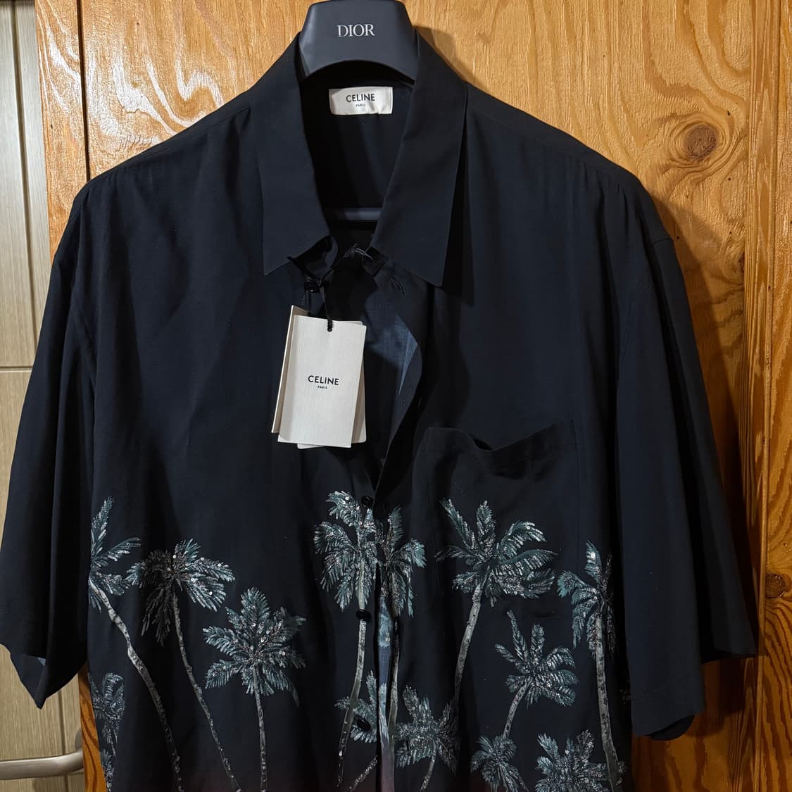 셀린느 시퀸(스팽글) 야자수 하와이안 셔츠 상품이미지2