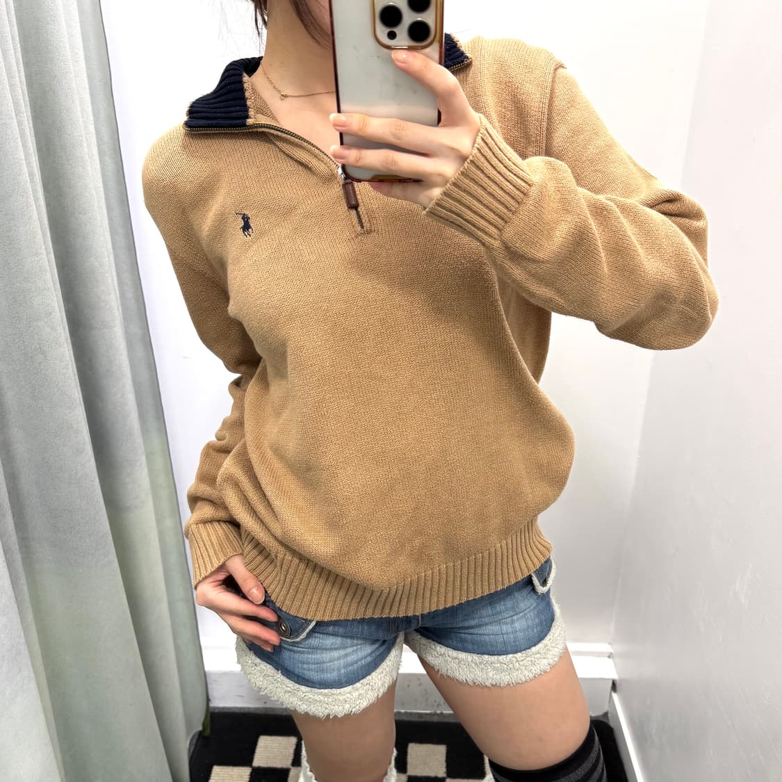 폴로 브라운 반집업 니트 상품이미지1