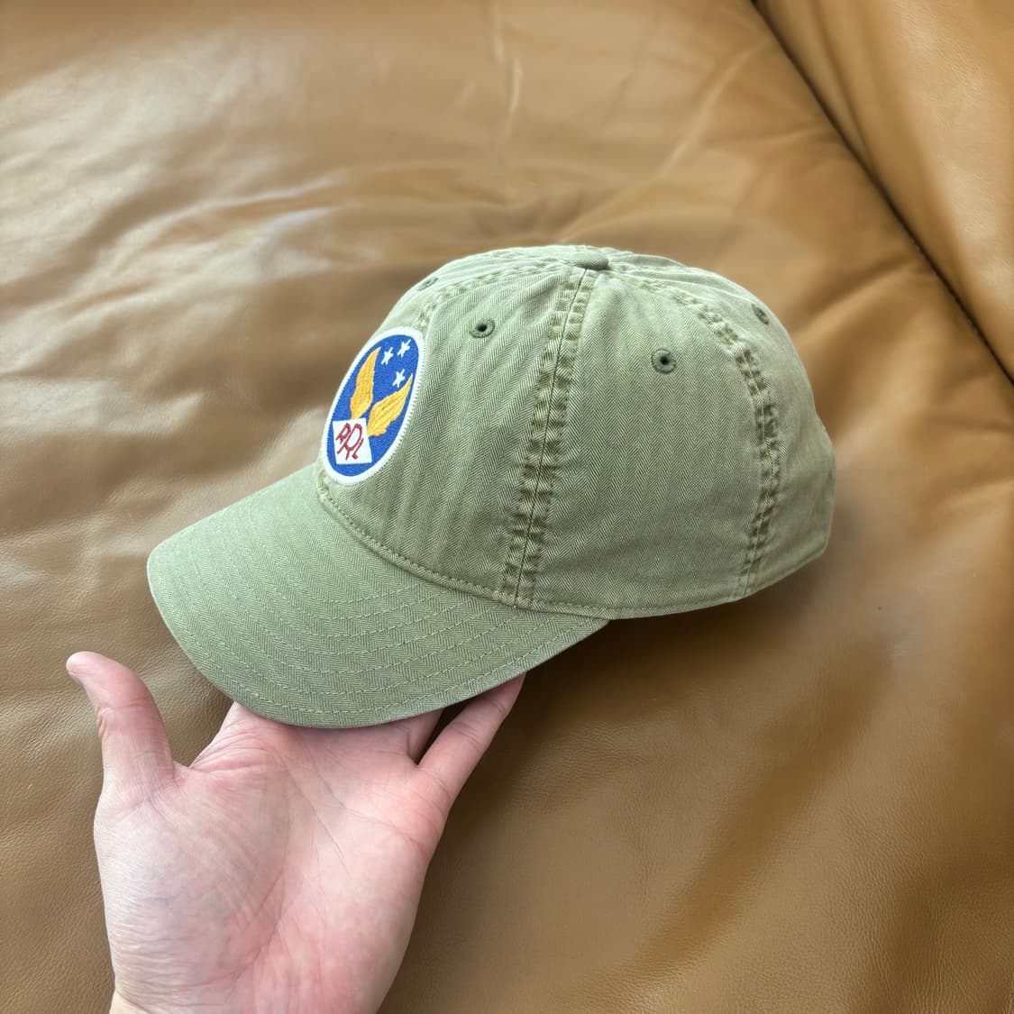 RRL 더블알엘 랄프로렌 폴로 윙로고 6패널 볼캡 모자 워시드 카키 상품이미지4