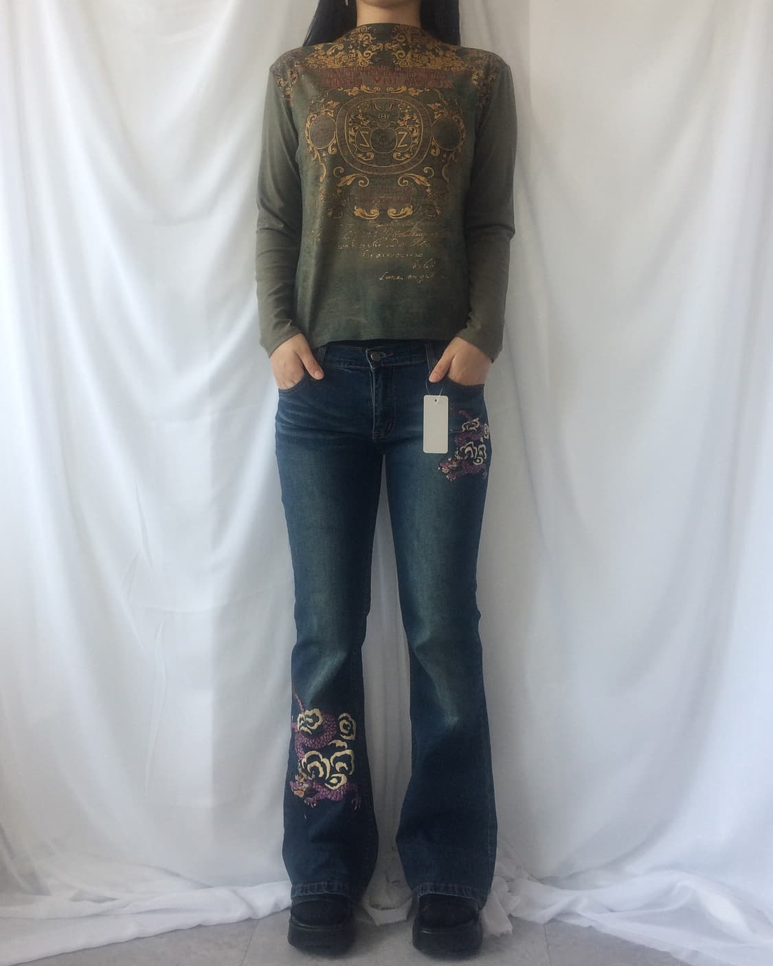 Dragon needle work point denim pants 상품이미지6