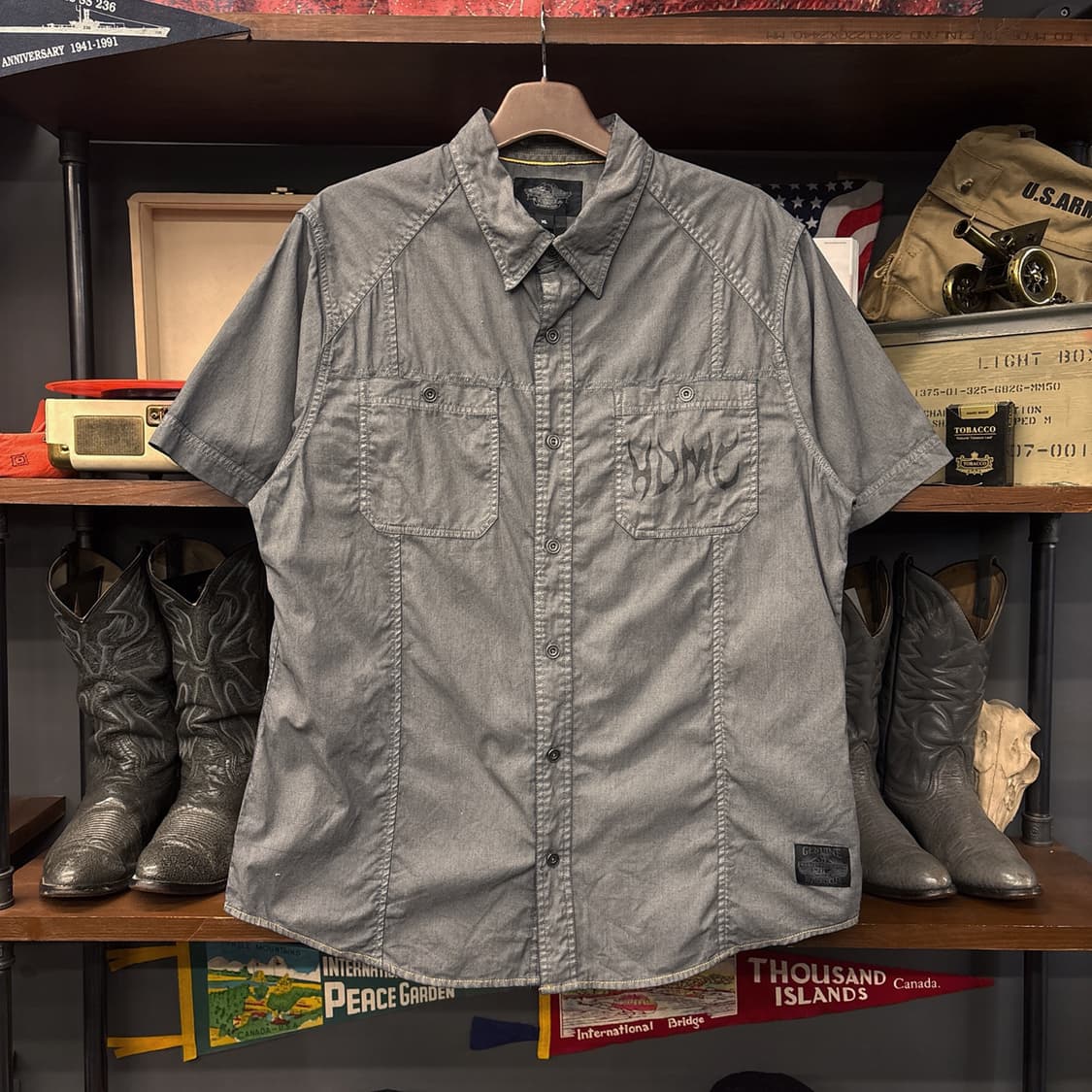 할리데이비슨 피그먼트 다잉 H-DMC 스텐실 워크셔츠 N1066 상품이미지1