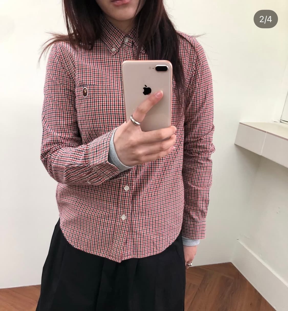 딱붙핏))) 베이프 긴팔 체크 셔츠 상품이미지1