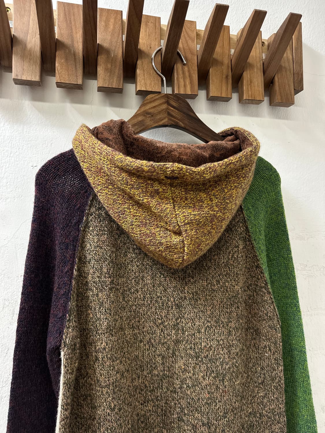 일본빈티지 Cube Sugar 큐브슈가 울 혼방 컬러블록 후드 니트 상품이미지5