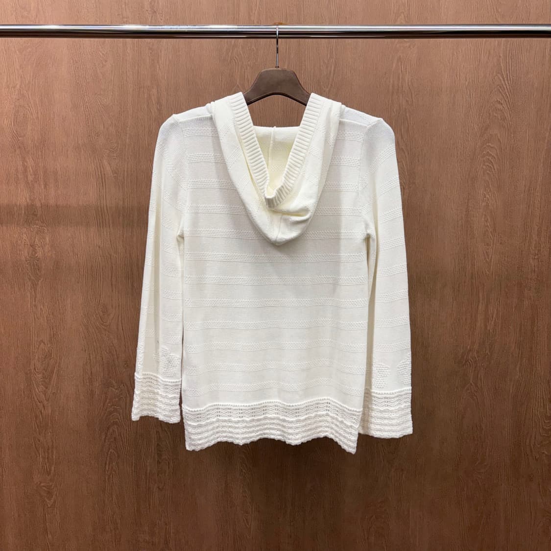 메리퀀트 런던 후드 니트 가디건 스트라이프 레이스 조직 디테일 화이트 상품이미지3