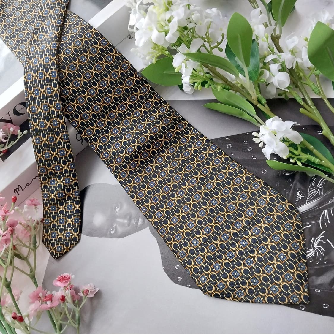 란셀 실크 블랙 패턴 넥타이 9.4cm A+등급 K2182 상품이미지4