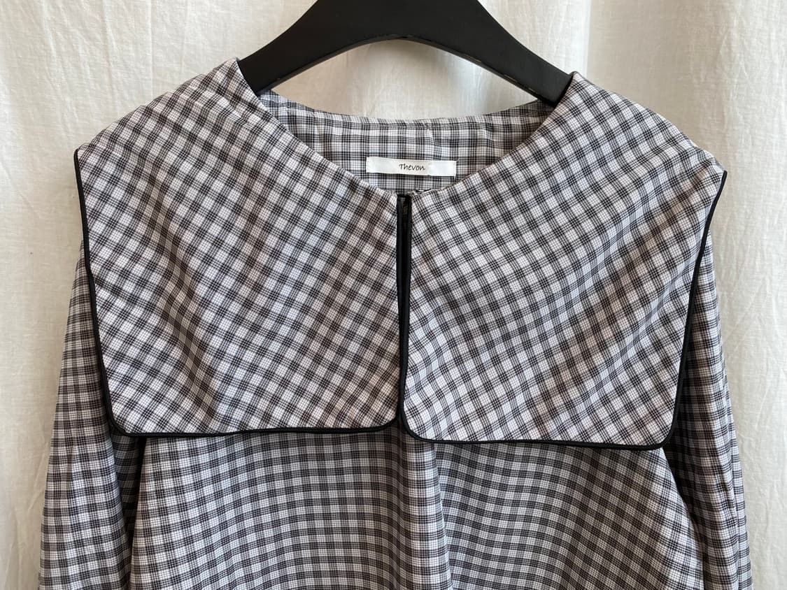 THEVON 체크 스퀘어카라 블라우스(M-L) 상품이미지4