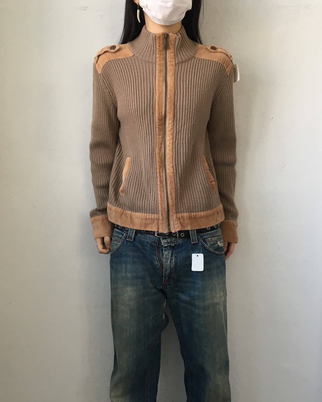 Patch point ribbed high neck zip up 상품이미지5