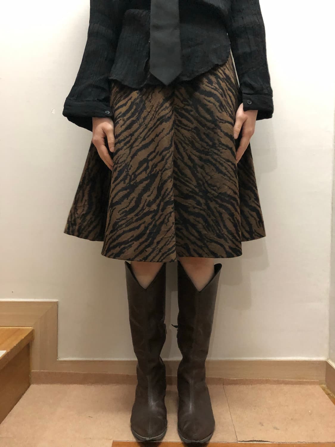 빈티지 브라운 지브라 미디 스커트 상품이미지5