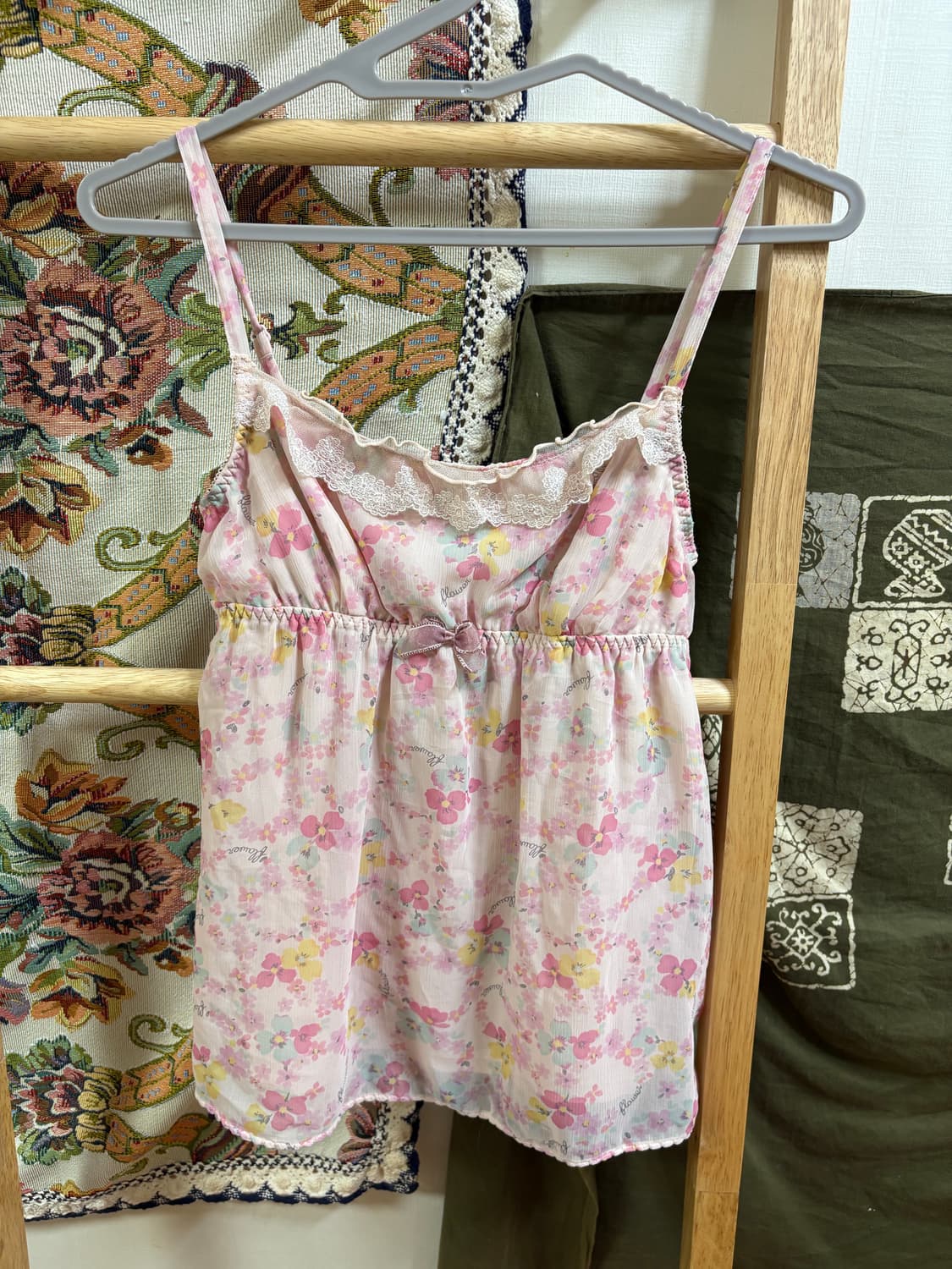 히피 모리 하구미 플라워 패턴 슬리브리스 상품이미지1