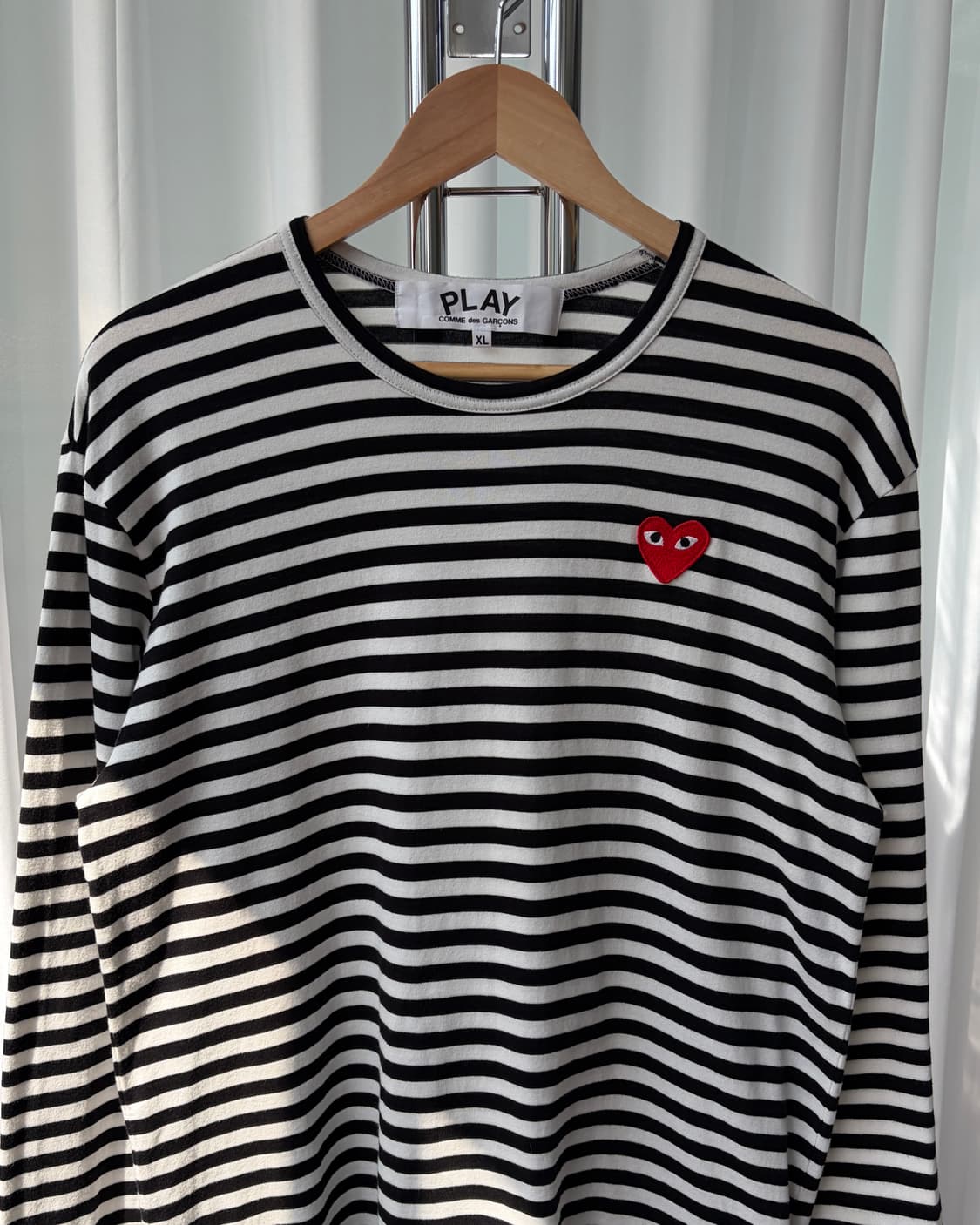 [XL]꼼데가르송 레드 하트 와펜 스트라이프 롱 슬리브 상품이미지4