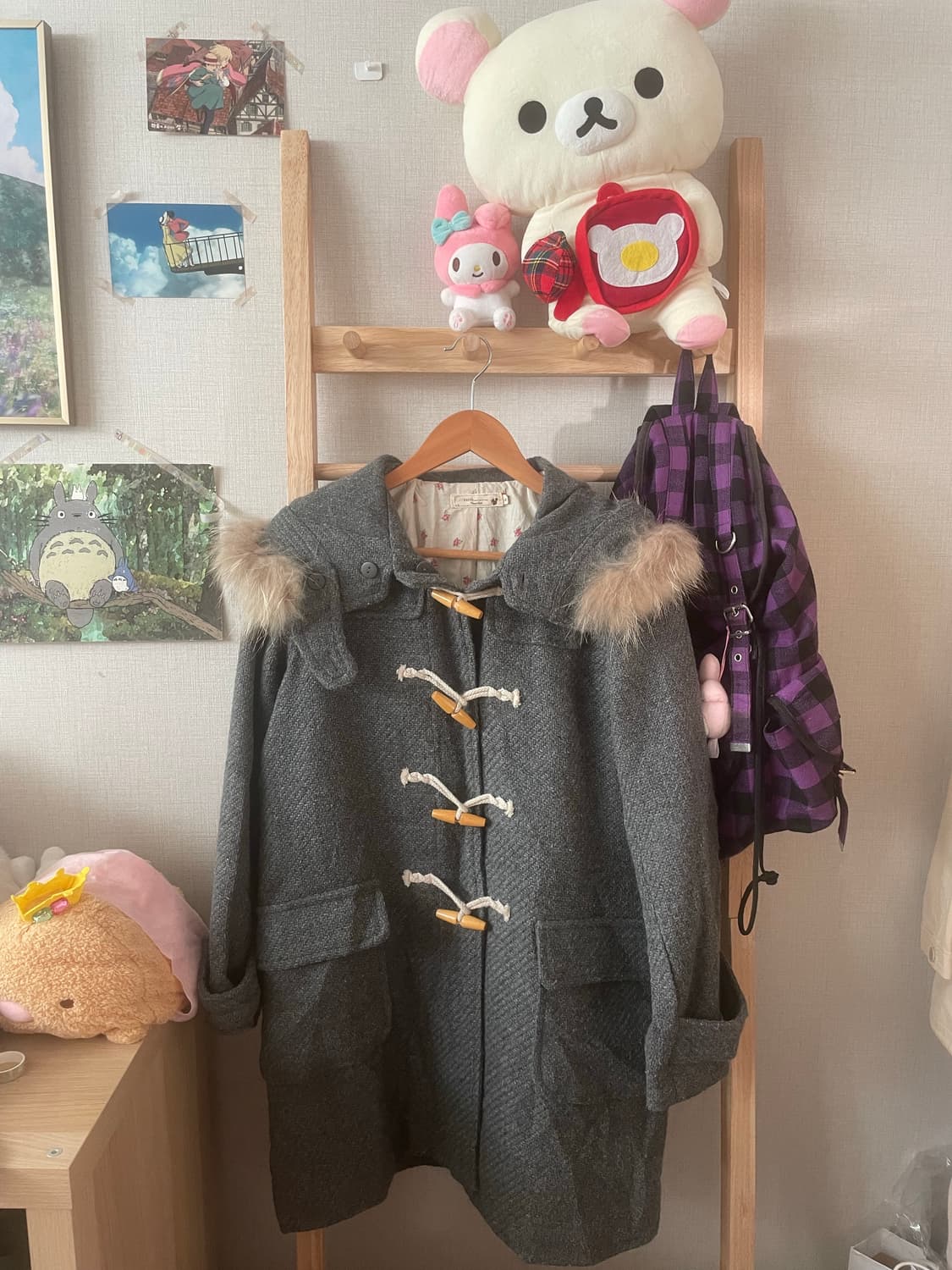 빈티지 모리걸 어스뮤직 울 블렌드 퍼 떡코🌸🩶 상품이미지1