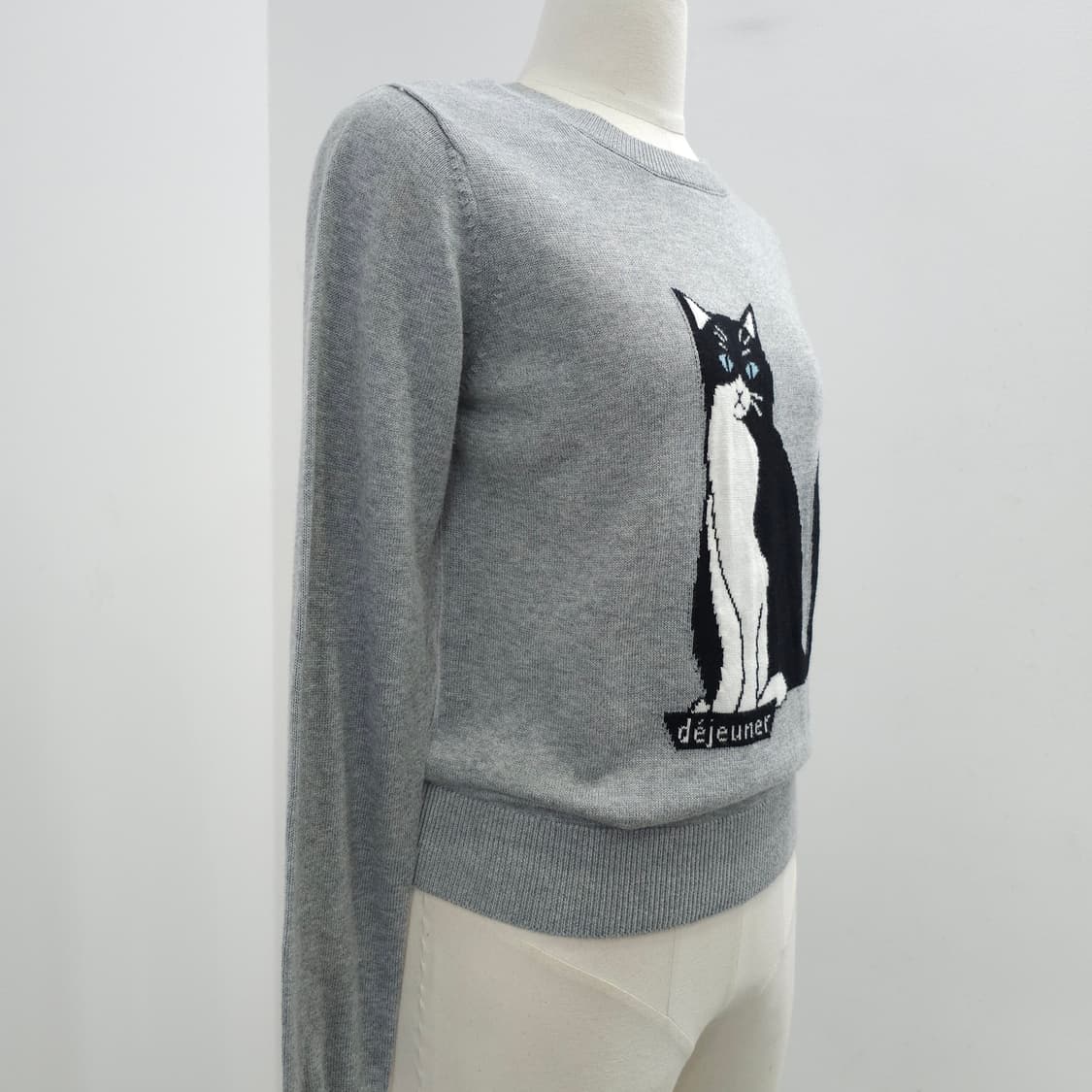 그레이 고양이 프린팅 니트 상품이미지2