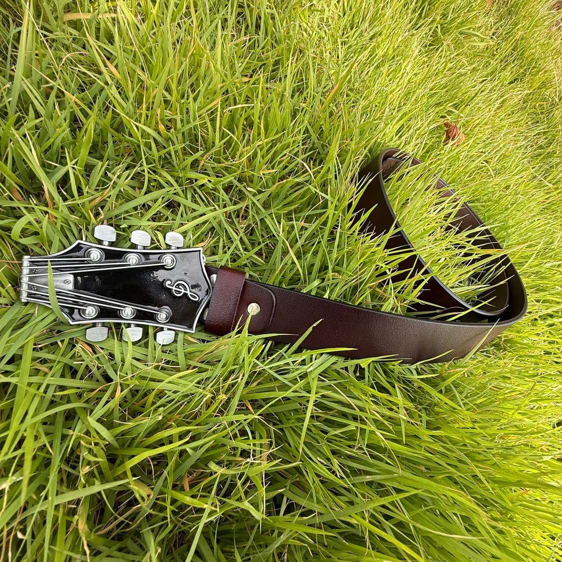 rock guitar cow leather belt bk/bn 상품이미지2