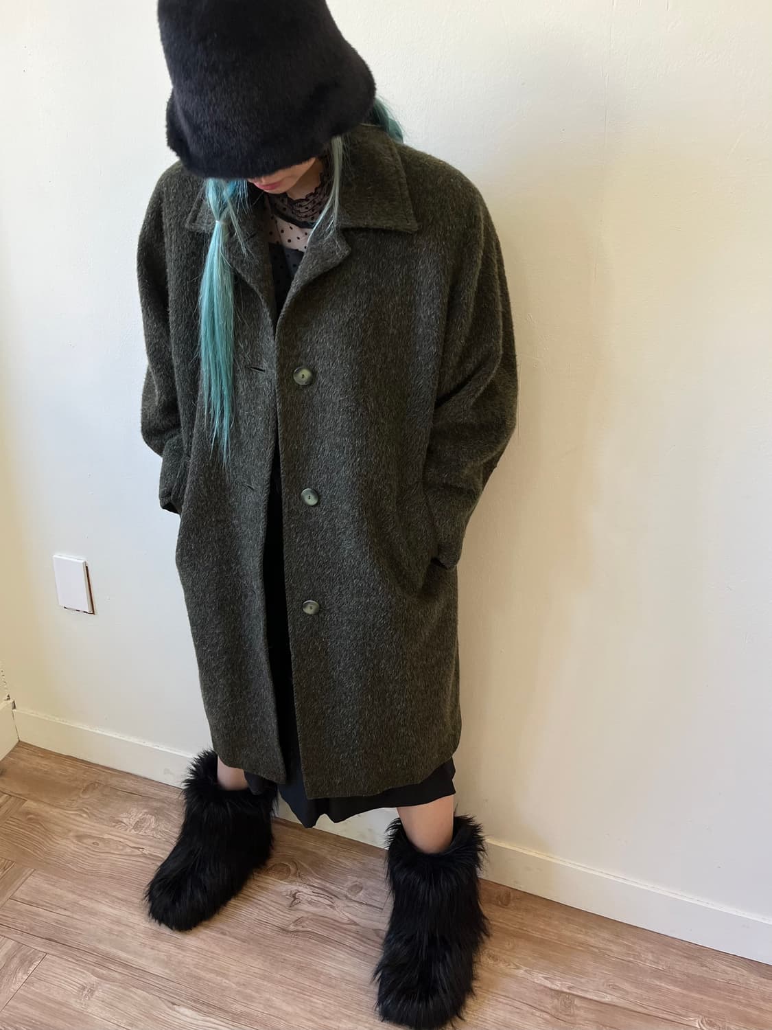 90’s SPORTMAXmara 올리브카키 알파카 코트 상품이미지8