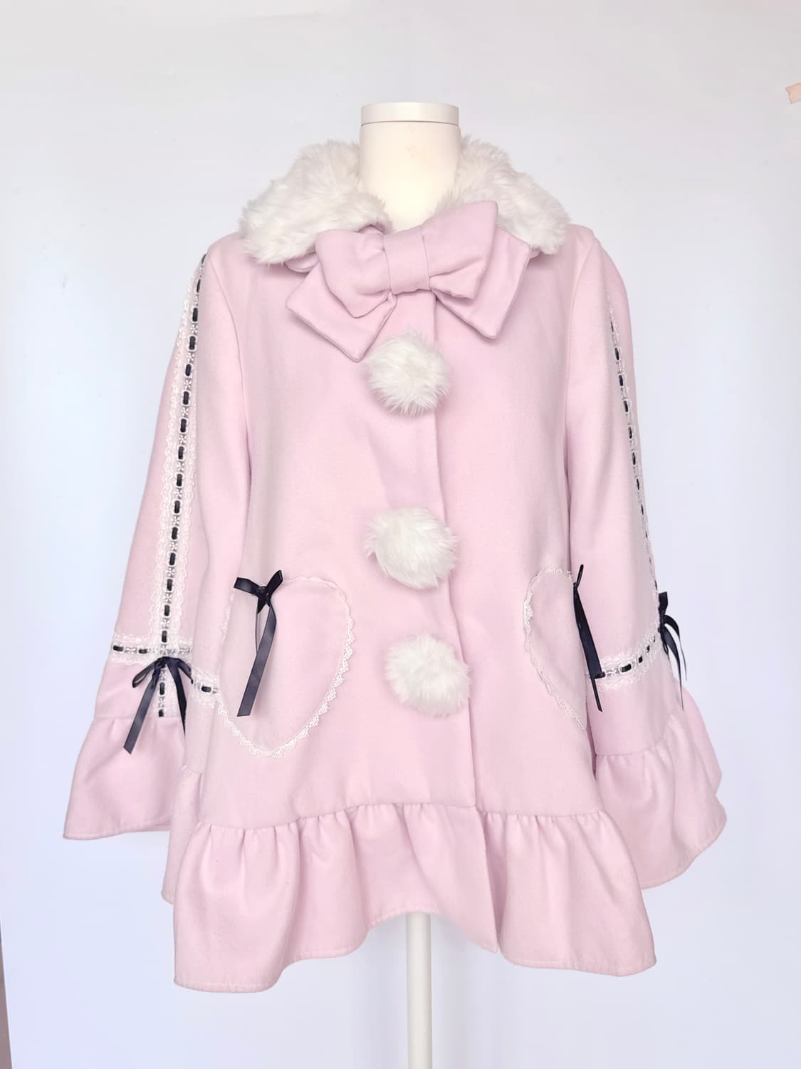 디어마이러브 디어리 러블리 폼폼 퍼 리본코트 로리타 양산형  상품이미지1