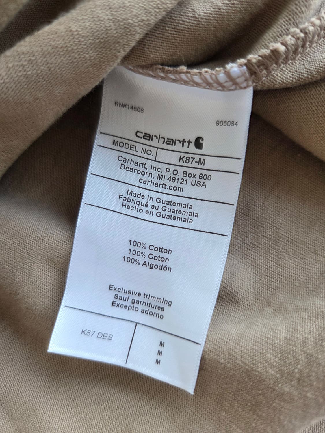 칼하트 베이지 포켓 티셔츠 M 상품이미지5