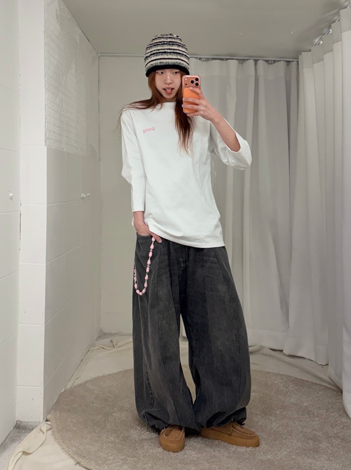 스투시 핑크 로고 7부 티셔츠 상품이미지2