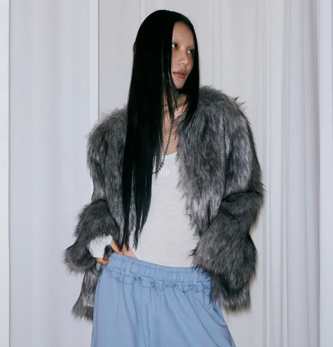 미스테리어스호텔 퍼자켓 CITY GIRL MIX FUR JK GRAY 상품이미지2