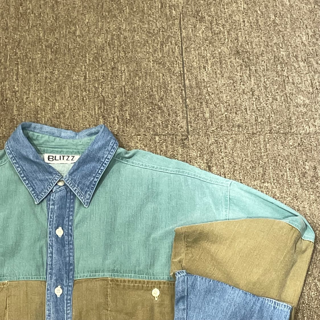 (M) Blitzz 블리츠 빈티지 패치워크 데님 셔츠 상품이미지2