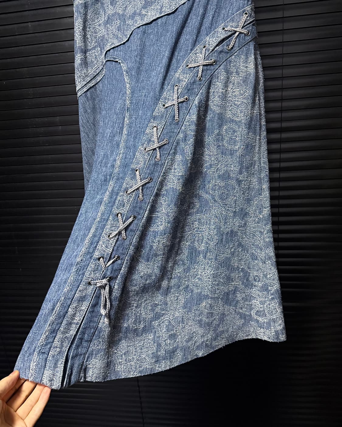 BLU:ANPEPE 일본 플라워 꽃 끈 웨스턴 에스닉 데님 치마 29 상품이미지4