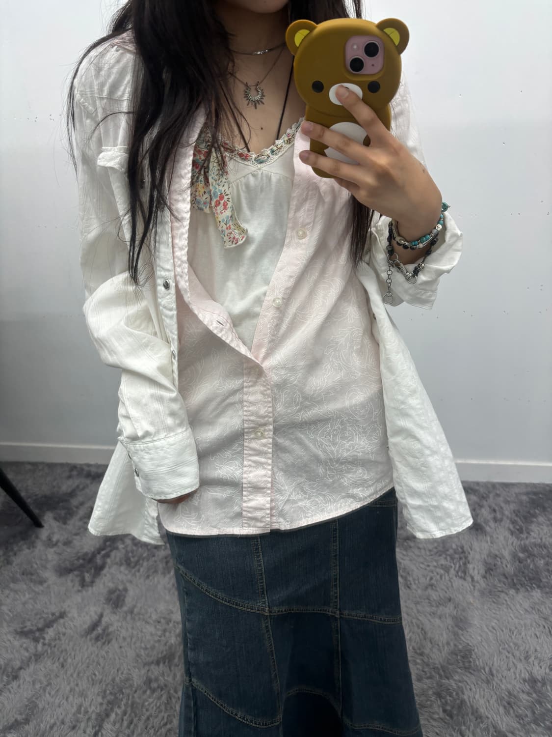 Omkoe 패턴 디테일 레이어드 셔츠 상품이미지1