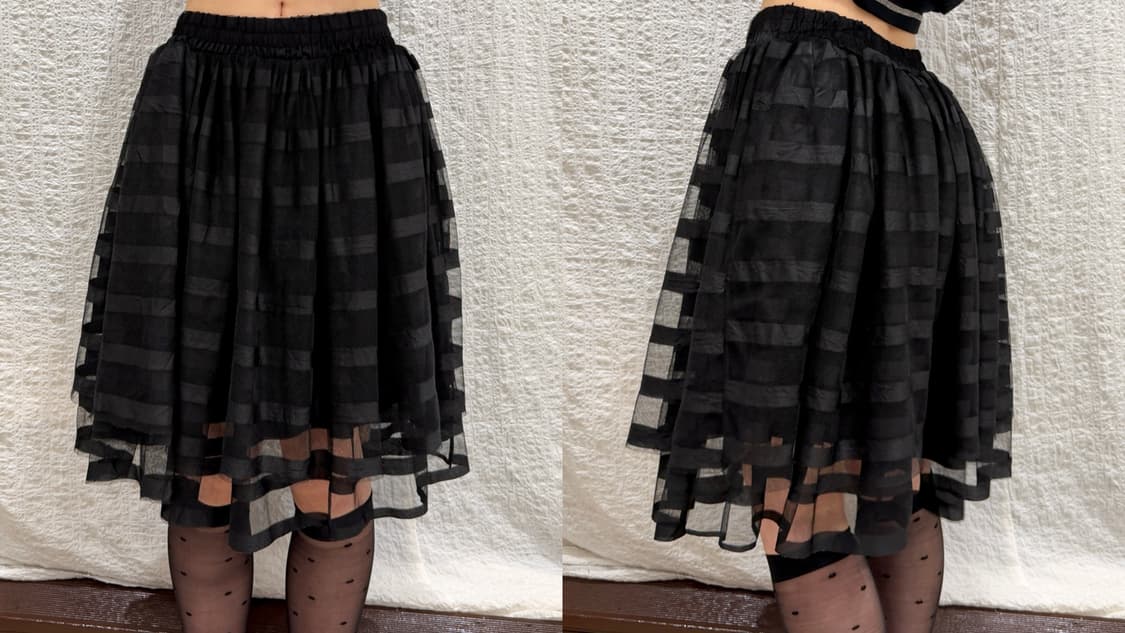 Black sheer stripe midi skirt 상품이미지5