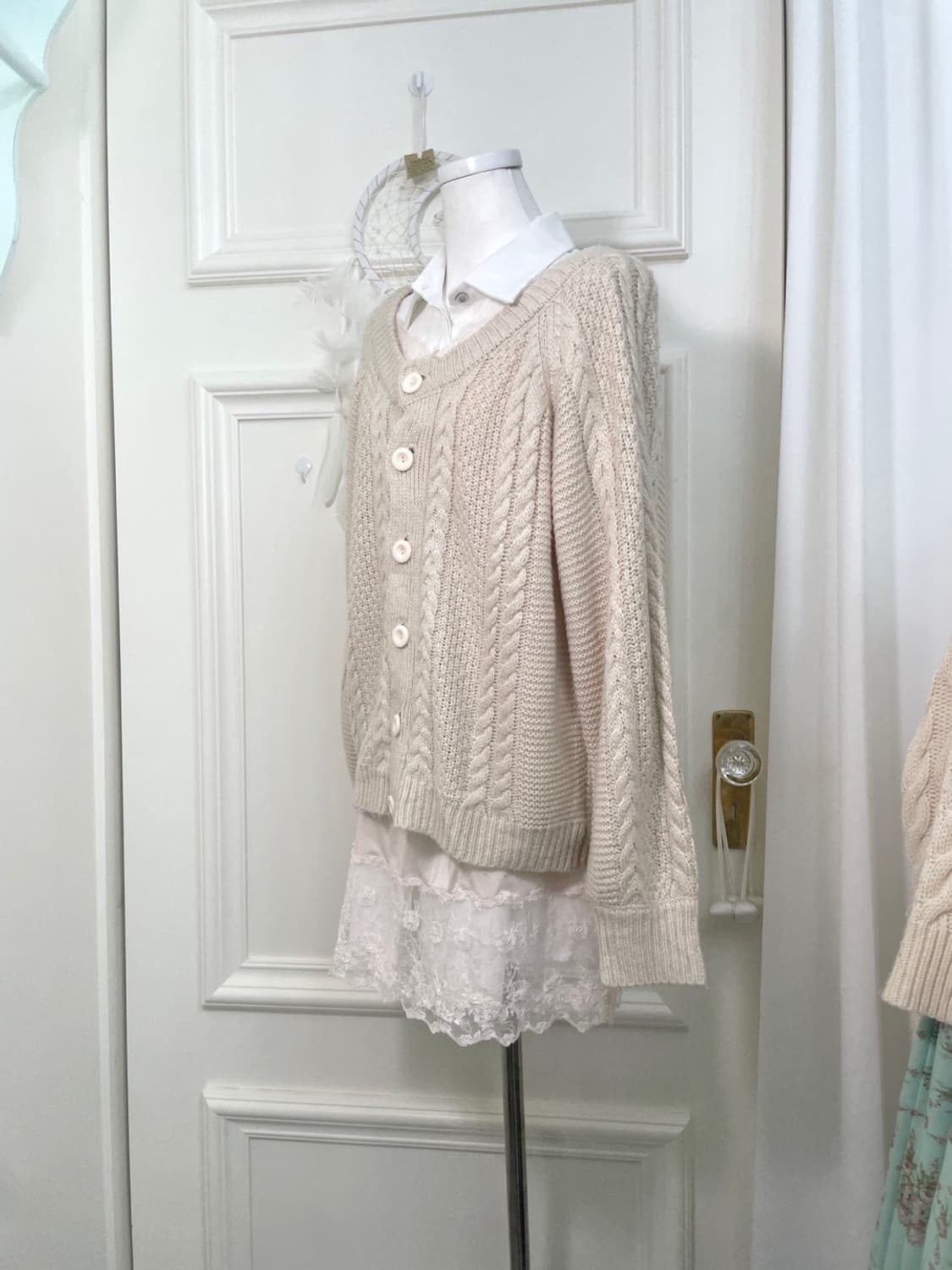 pink ivory twist loose cardigan(size-38) 상품이미지2