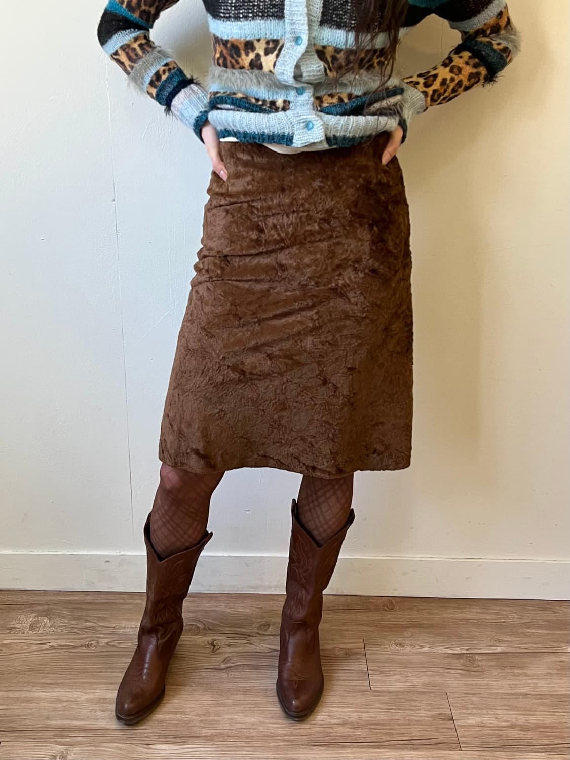 Lui Chantant 브라운 퍼 스커트 상품이미지5