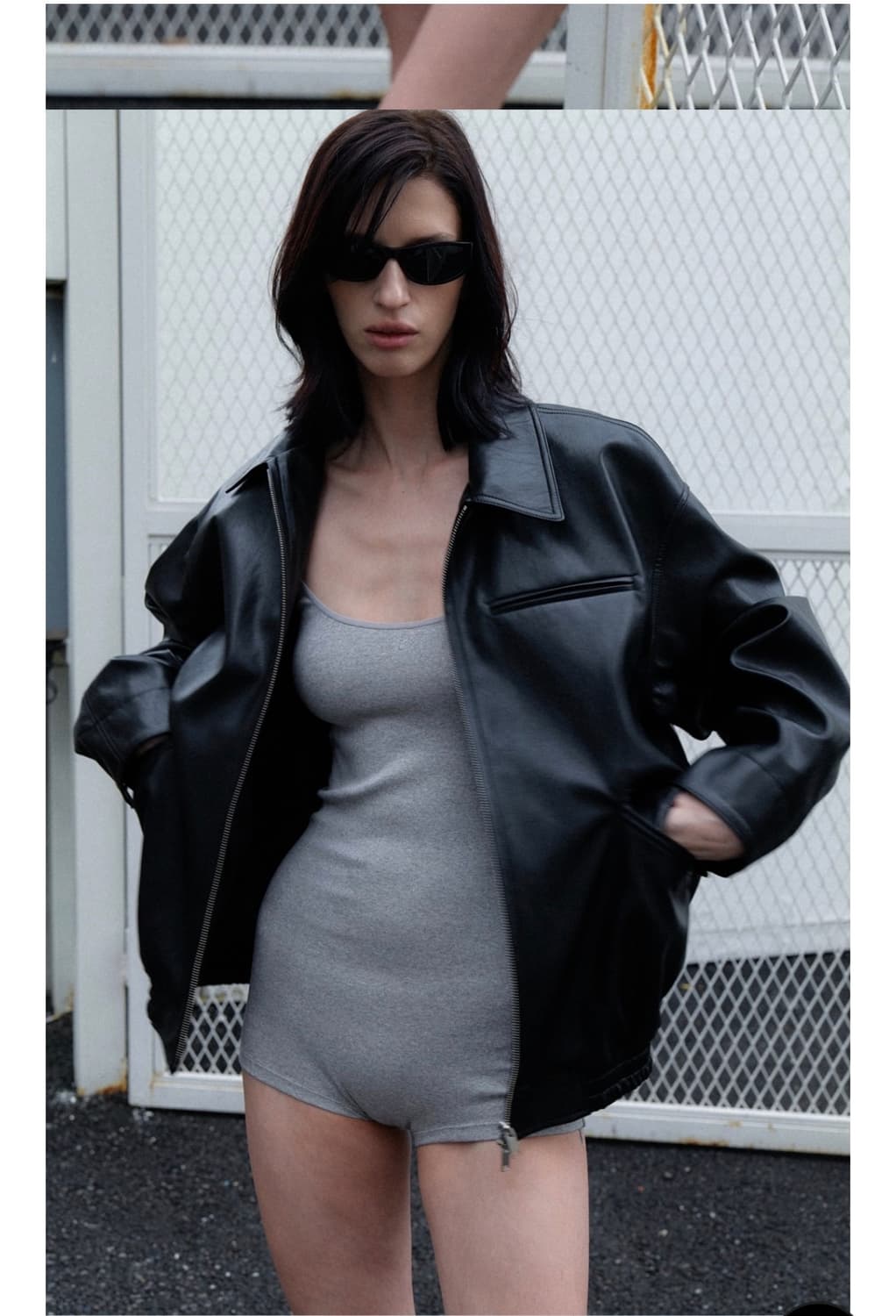 108파운드 오버핏 레더 블루종 블랙 상품이미지1