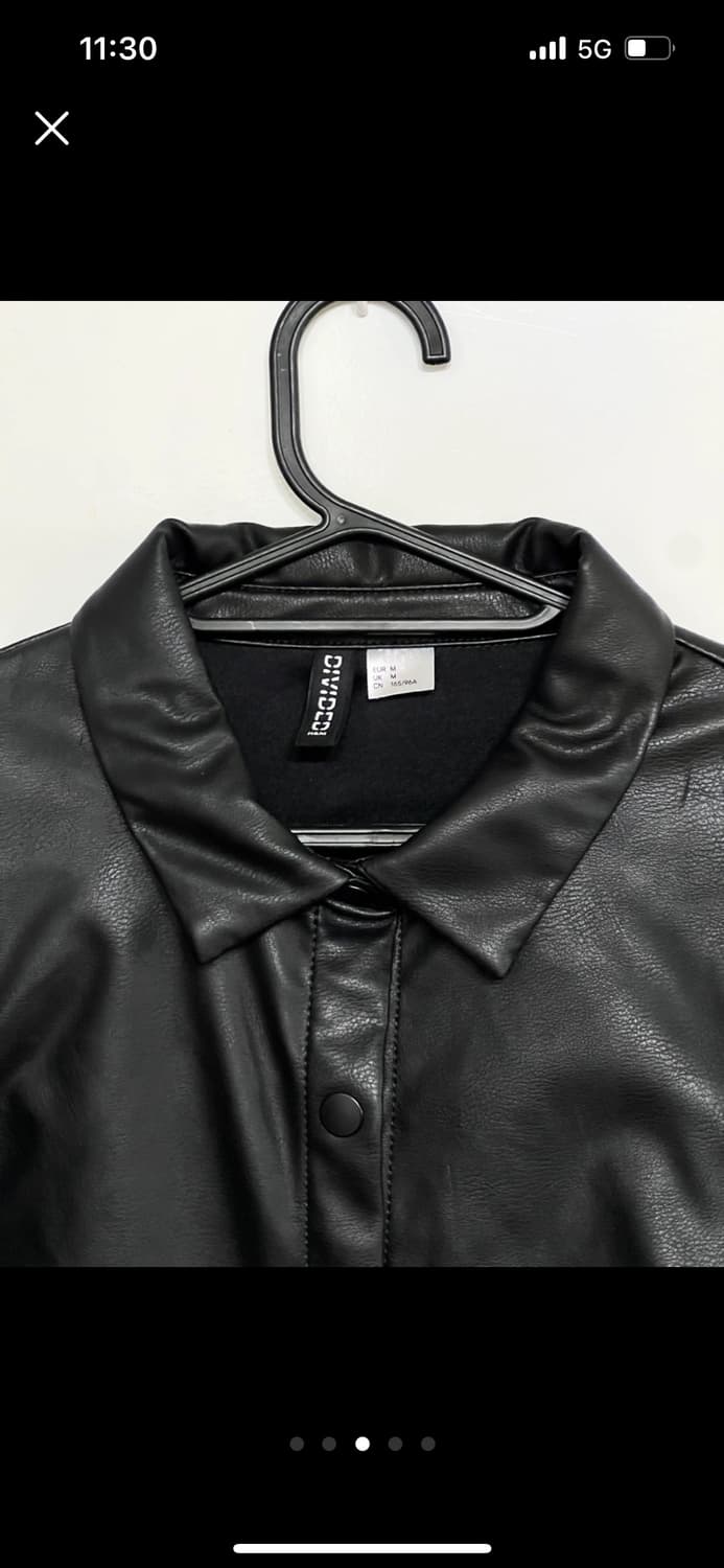 H&M 블랙 가죽레더 퍼프 셔츠 블라우스 M 상품이미지3