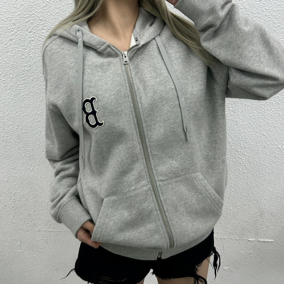 엠엘비 백로고 화이트멜란지 후드집업 L 상품이미지1