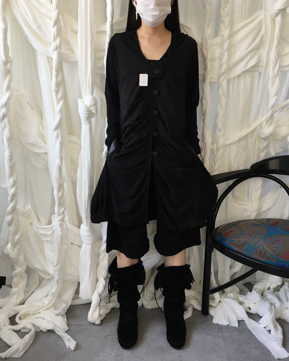 Shirring unbalanced hood coat 상품이미지1