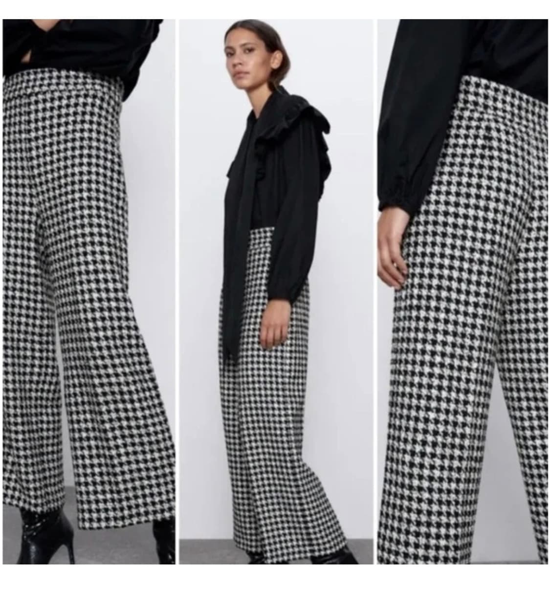 XS) ZARA 자라 체크 와이드팬츠 하이웨스트 트위드팬츠 상품이미지1