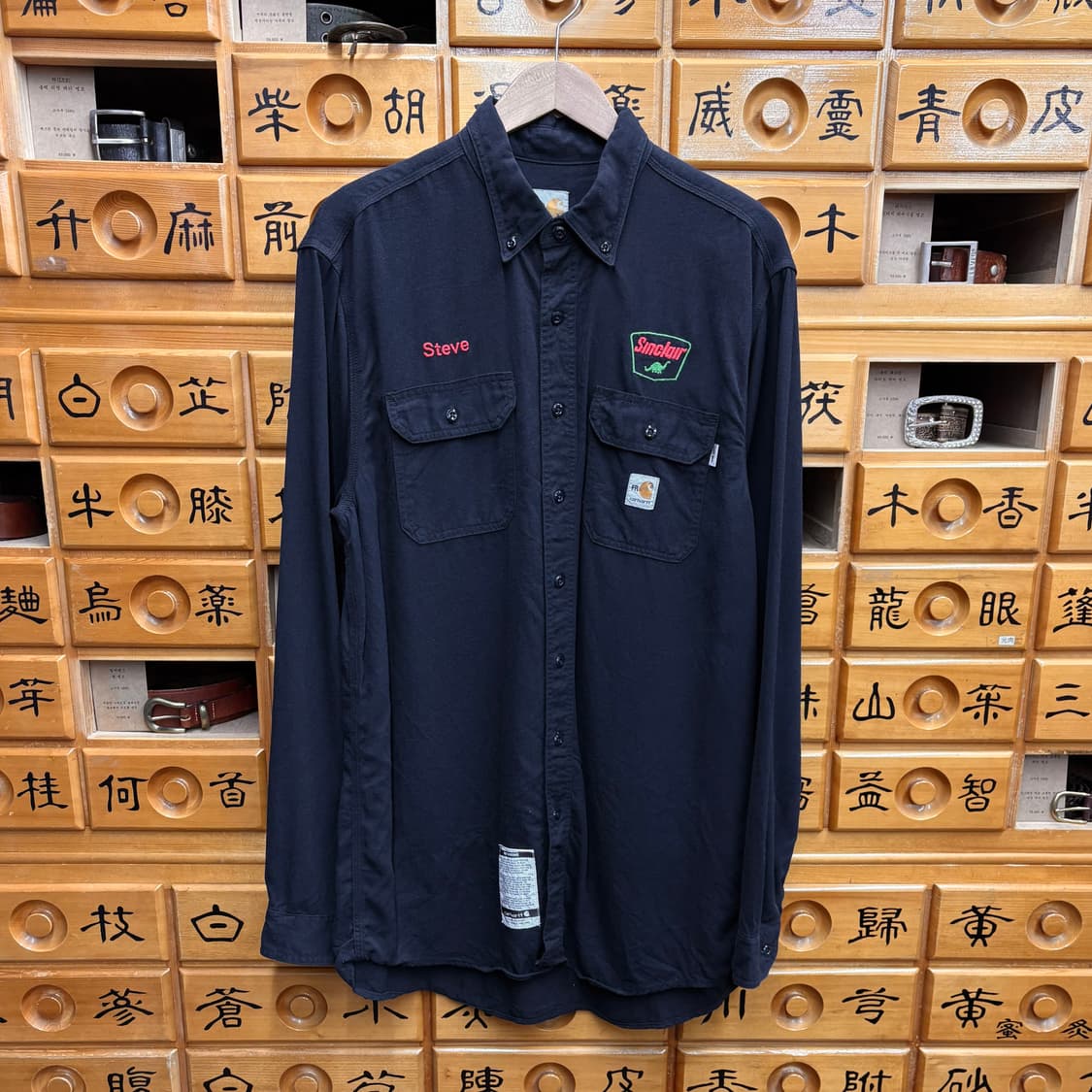 (L) 칼하트 FR 자수 다크 네이비 워크 셔츠 made in USA 상품이미지1