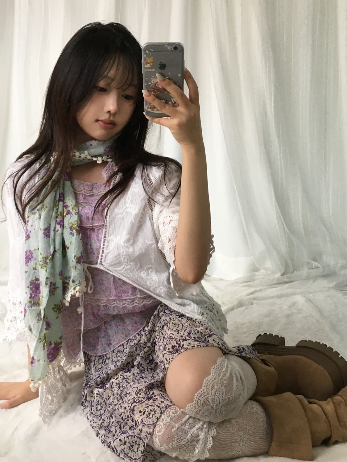 빈티지 엑시즈팜 보라 플라워 페어리 코디세트 상품이미지2