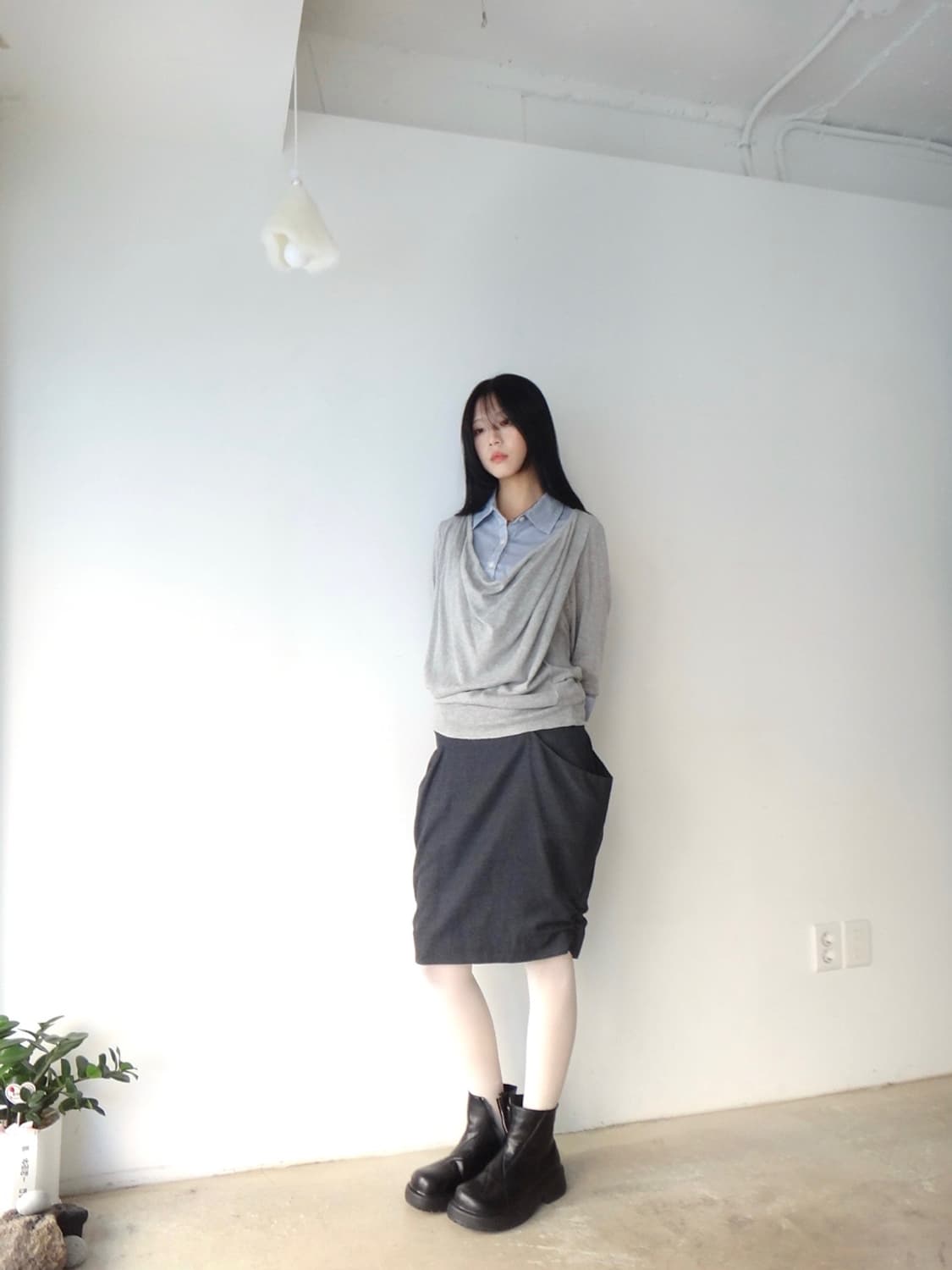 Stripe drape top / grey 상품이미지4