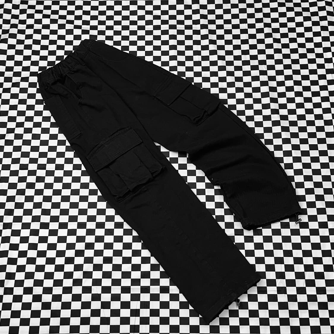 제멋 블랙 와이드 카고바지 조거 팬츠 밴딩 바지 상품이미지1