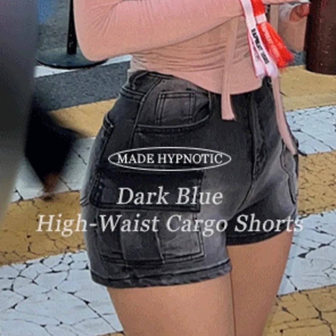 히프나틱 흑청 하이웨스트 카고 숏팬츠 S 상품이미지2