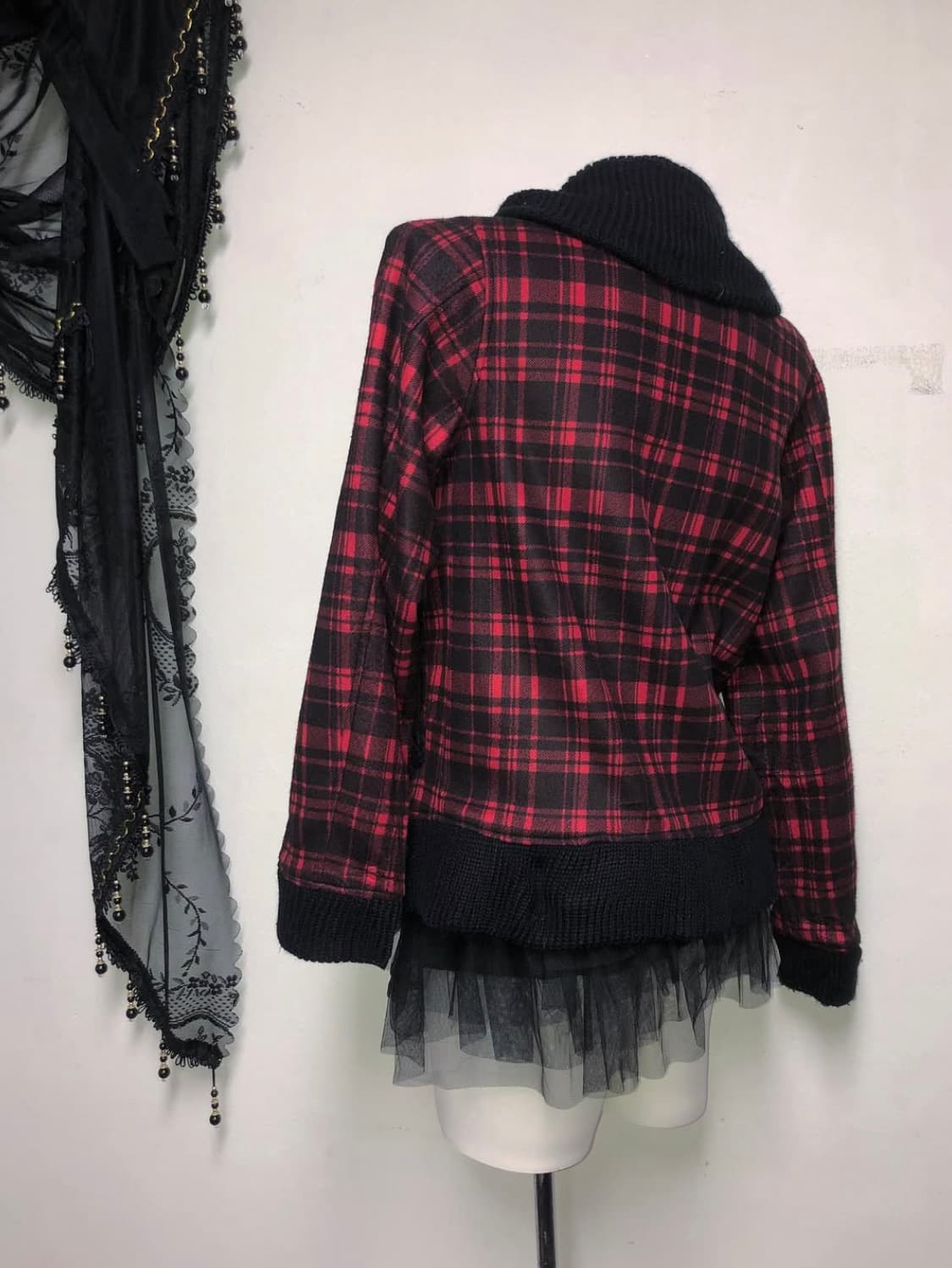 하이넥 레드 타탄체크 나나펑크 떡볶이 투웨이 집업 00s 상품이미지7