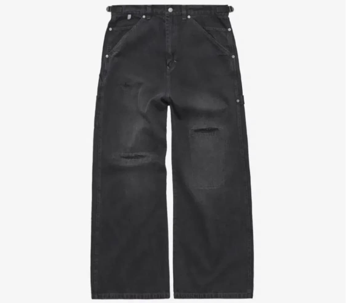 [4] 폴리테루 데미지드 카펜터 팬츠 워시드 블랙 상품이미지1