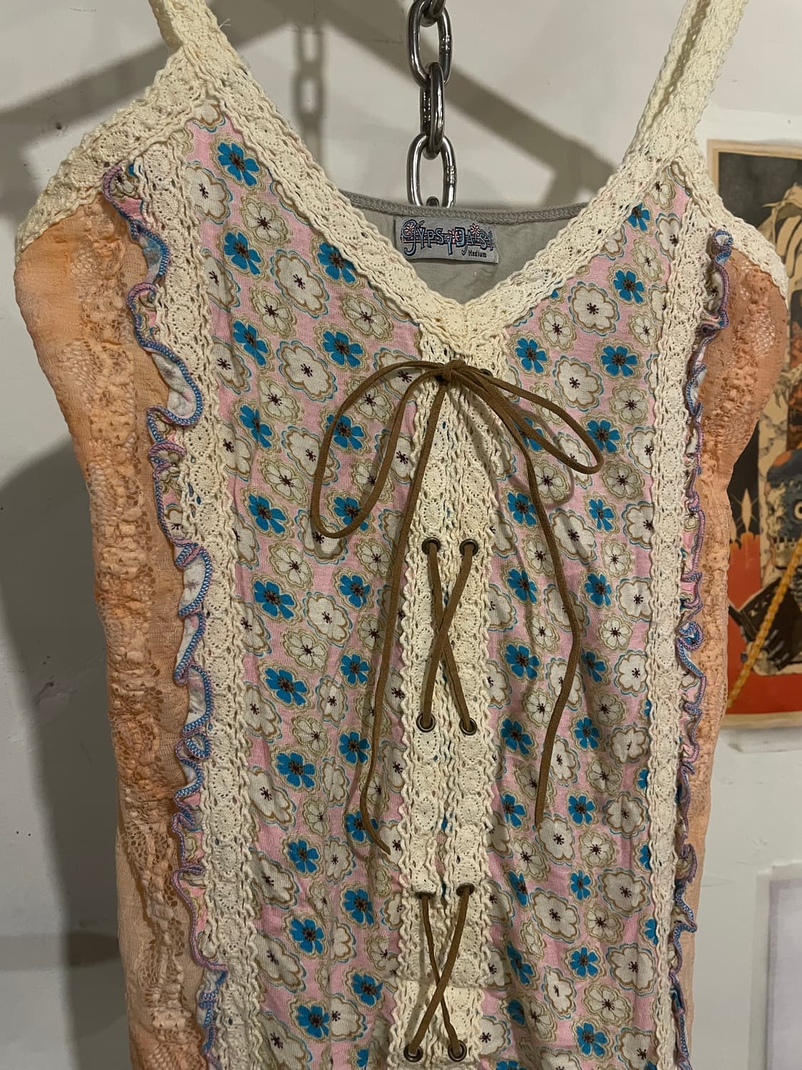 오리엔탈 핑크 플라워 패턴 아일렛 슬리브리스 상품이미지2