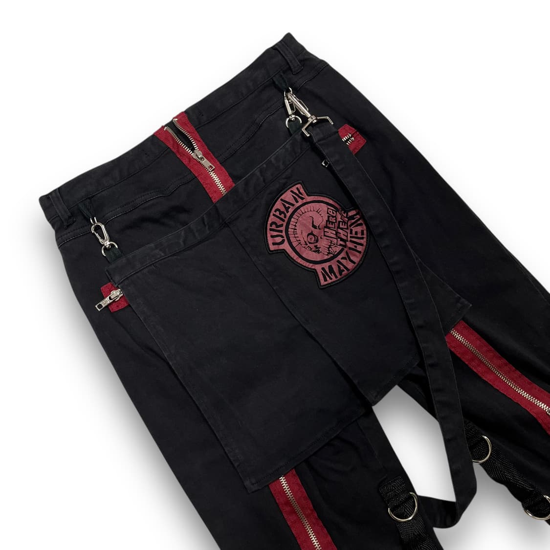 펑크 Here There 매니악 본디지 다중 레드 지퍼 반바지 상품이미지2