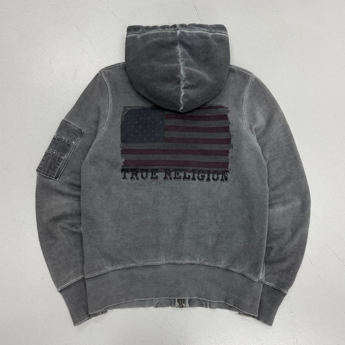 트루릴리전 Y2K 스톤워싱 성조기 빅로고 후드집업 상품이미지3