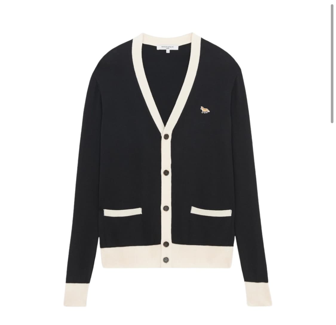 메종키츠네 베이비폭스 패치 바이컬러 클래식 가디건 블랙 XL 상품이미지1