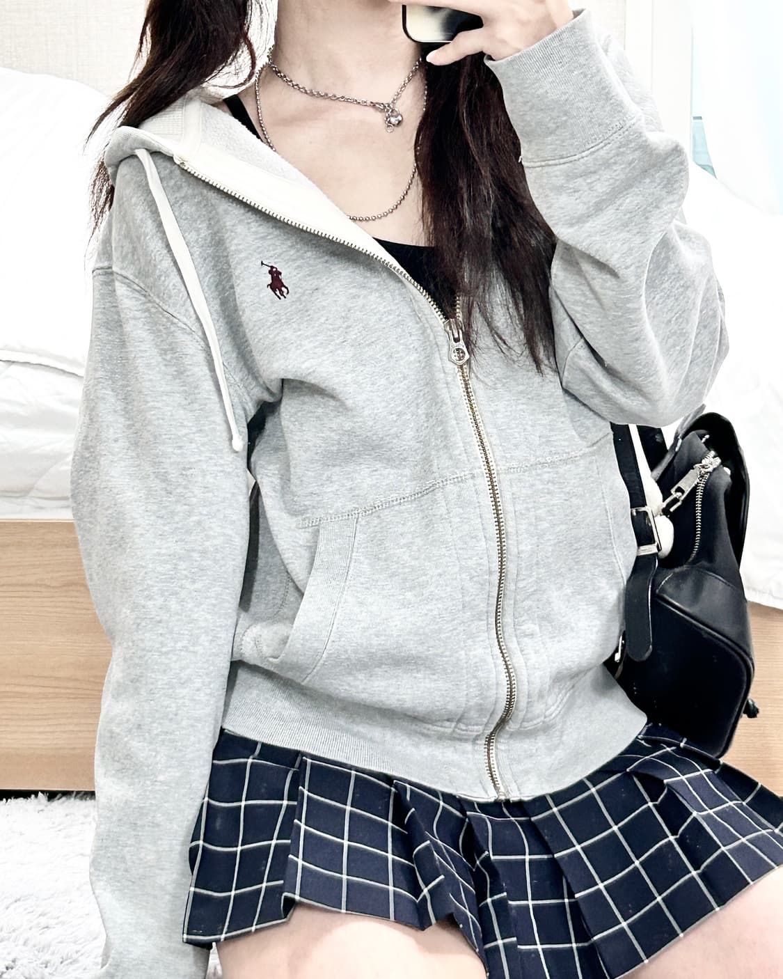 폴로 버건디포니 그레이 후드집업 상품이미지1