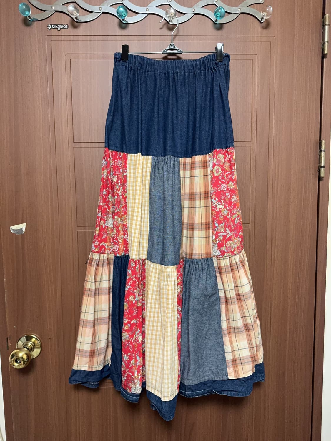 일본 빈티지 모리걸 하구미 패치워크 롱 스커트 체크 잔꽃 원피스 상품이미지1