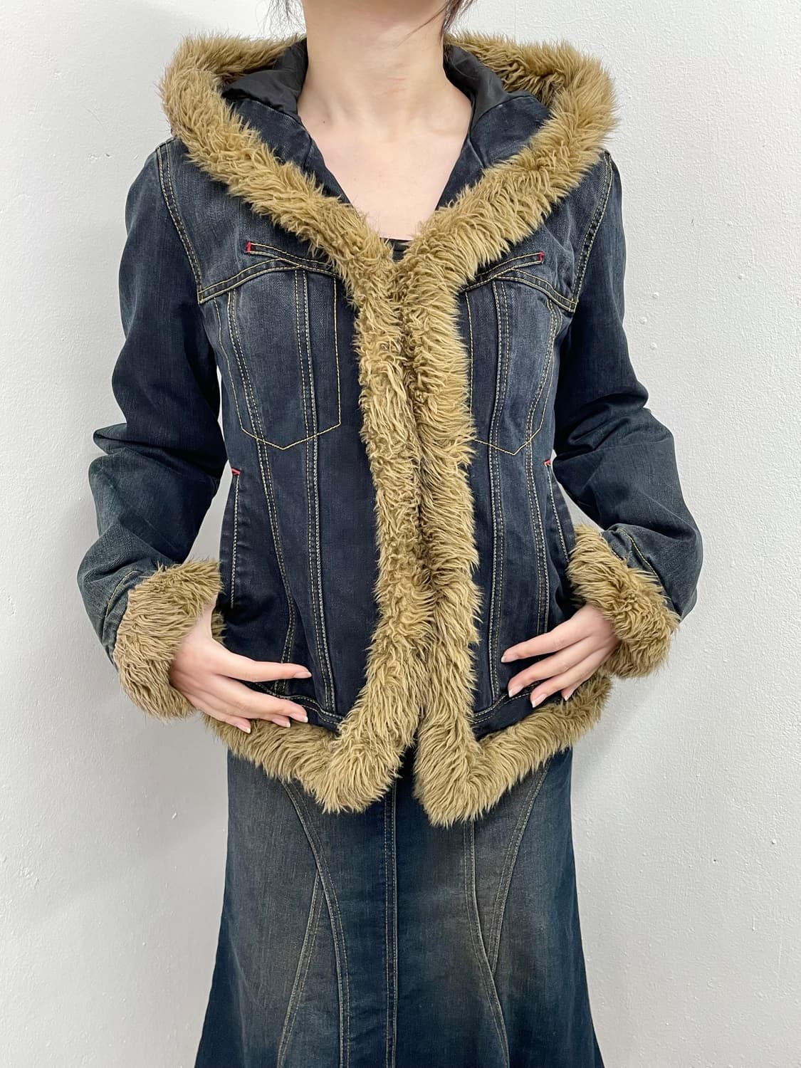 마리떼 프랑소와 저버 스티치 퍼 트리밍 데님 자켓*레어 상품이미지2