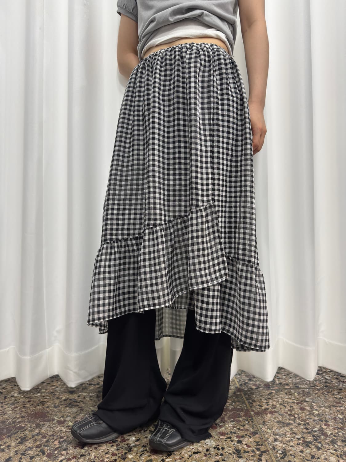 lowrys farm check seethrough skirt 상품이미지2